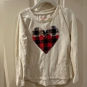 Cat & Jack Cream Long Sleeve with Plaid Heart Sequin